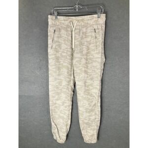 Athleta Cabo Linen Jogger Pants Drawstring Pockets Beige 6 Lounge Neutral Camo‎